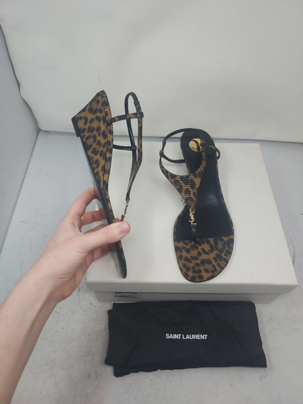 SAINT LAURENT Cassandra Leopard-Wedge Sandal